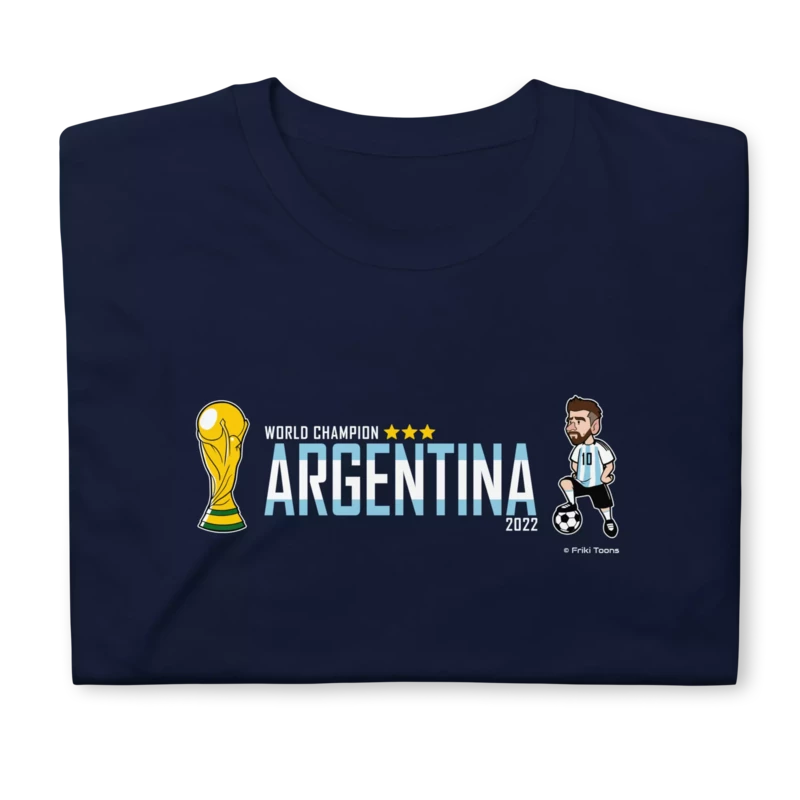 Leo Messi Argentina football soccer world cup cartoon caricature Tshirt Blue - Friki Toons