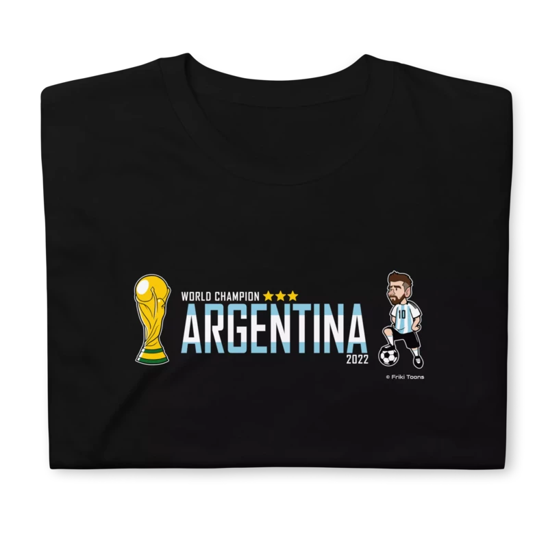 Leo Messi Argentina football soccer world cup cartoon caricature Tshirt Black - Friki Toons