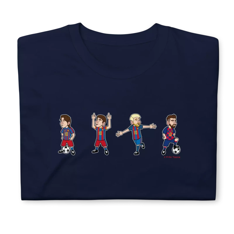 Leo Messi FC Barcelona football soccer cartoon caricature Tshirt Blue - Friki Toons