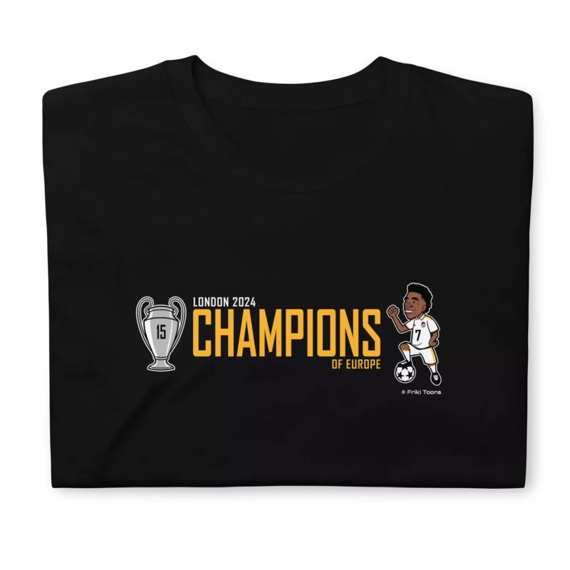 Real Madrid Champions Vinicius Jr football soccer cartoon caricature Tshirt Blue - Friki Toons