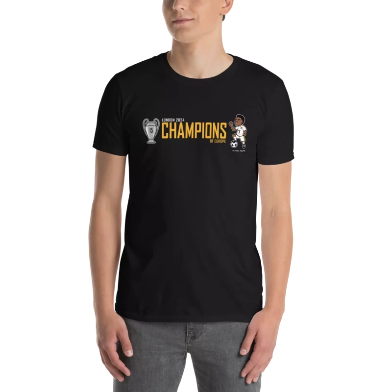 Real Madrid Champions Vinicius Jr football soccer cartoon caricature Tshirt Man - Friki Toons