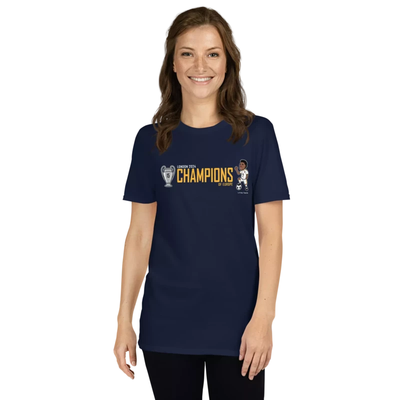 Real Madrid Champions Vinicius Jr football soccer cartoon caricature Tshirt Woman - Friki Toons